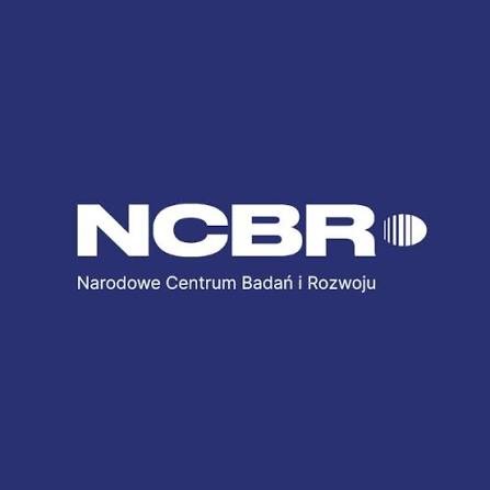 grafika przedstawia logo Narodowego Centrum Badań i Rozwoju. Białe litery na granatowym tle.