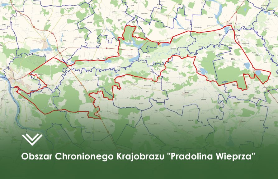 Mapa przedstawiająca zarys Obszaru Chronionego Krajobrazu Pradolina Wieprza